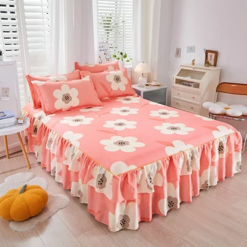 Pastoral Style Bed Cover colchas de cama matrimonial Double Lace Bed Skirt King Bedsheets Skirts (pillowcase need order)