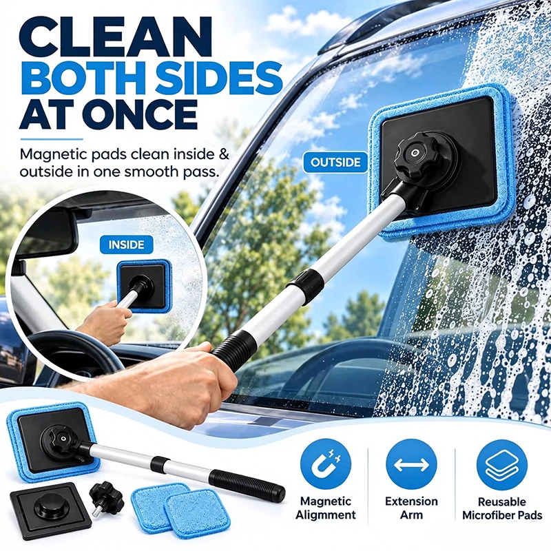 Dual Magnetic CarWindshield Cleaner, Dual Side Car Glass Cleaner,Streak-Free Auto Glass Cleaning Kit,Road Trips, Rainy Weather
