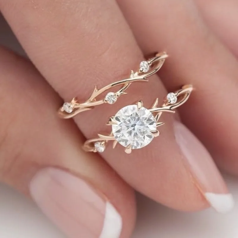 

2026 New Arrival Niche Love Vine Zircon Ring - Rose Gold Simulated Diamond Engagement Wedding Couple Ring for Women