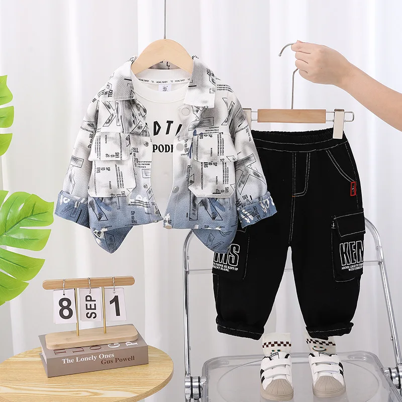 

New Autumn Baby Girls Clothes Children Jacket T-Shirt Pants 3Pcs/Set Toddler Boys Clothing Infant Letter Costume Kids Tracksuits