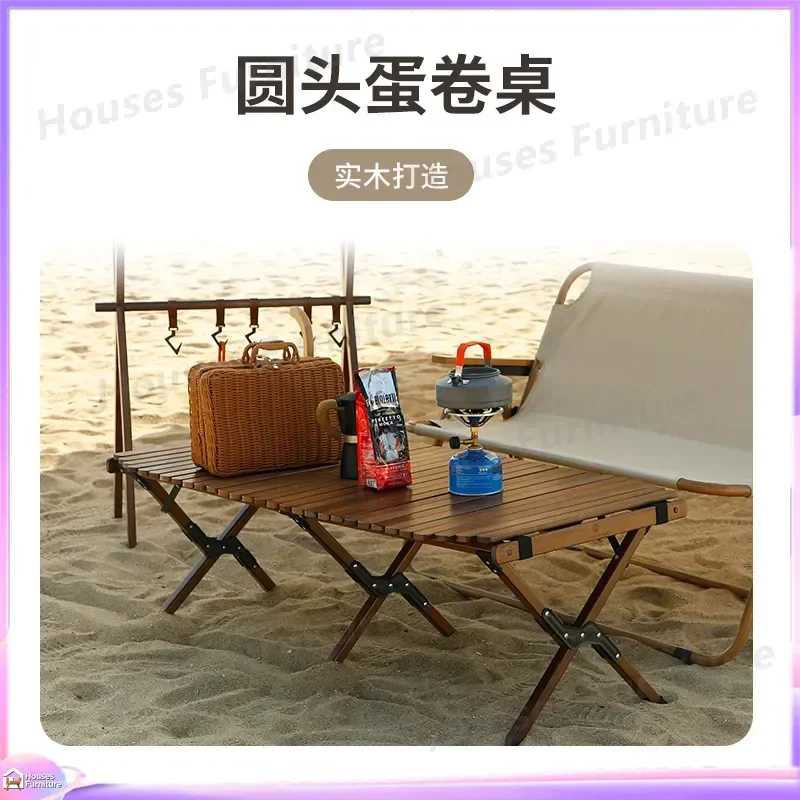 Outdoor egg roll table new round head self-driving tour folding table convenient picnic table multi-purpose outdoor barbecue