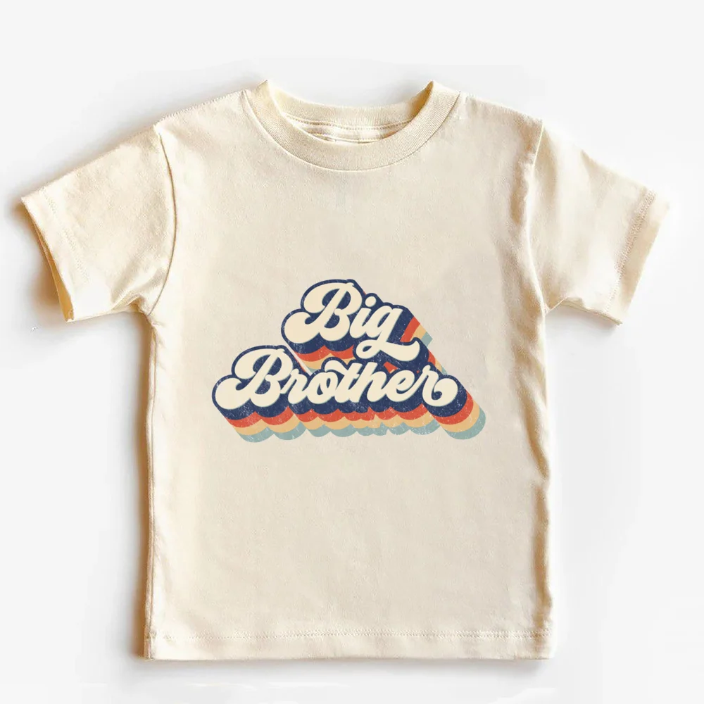 Big Bro Little Bro Printed Family Matching Outfit Shirt Retro Sibling Tee Tops Brother Sister T-shirt Baby Large Bubble Romper