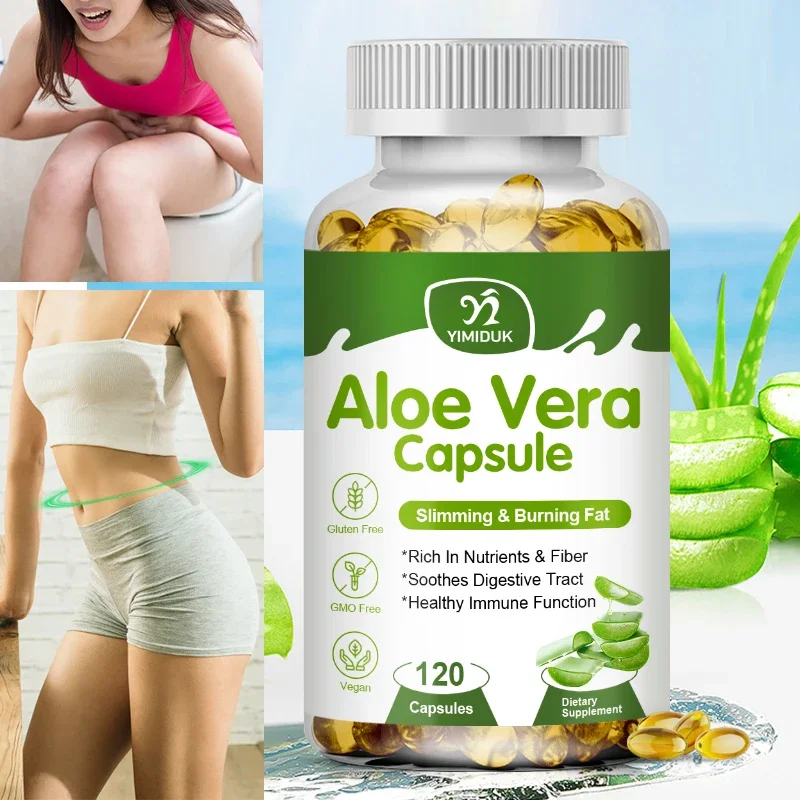 Cápsulas de Aloe Vera, quemador de grasa que promueve la motilidad intestinal, apoya la salud inmune digestiva, acidez equilibrada del estómago, adelgazamiento