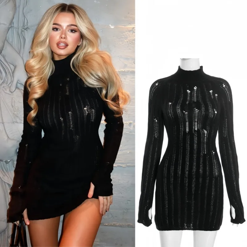 

FAGADOER Sexy Knitting Bodycon Dresses for Woman Solid Color Long Sleeves Round Neck Mini Dress Female Streetwear Vestidos New