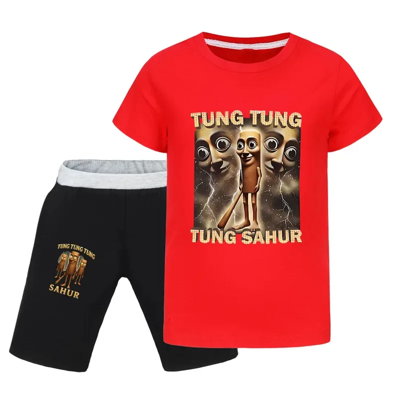 تونغ تونغ تونغ صحور الصبي ملابس الصيف القطن قصير الأكمام تي شيرت + شورت زي الفتيات مجموعة ملابس رياضية كاجوال #4