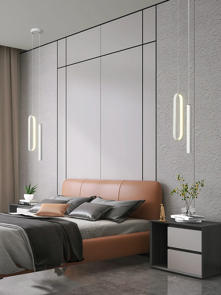 Lámpara colgante LED de estilo nórdico, luminaria minimalista de línea larga para sala de estar, dormitorio y mesita de noche, suspensiones para el