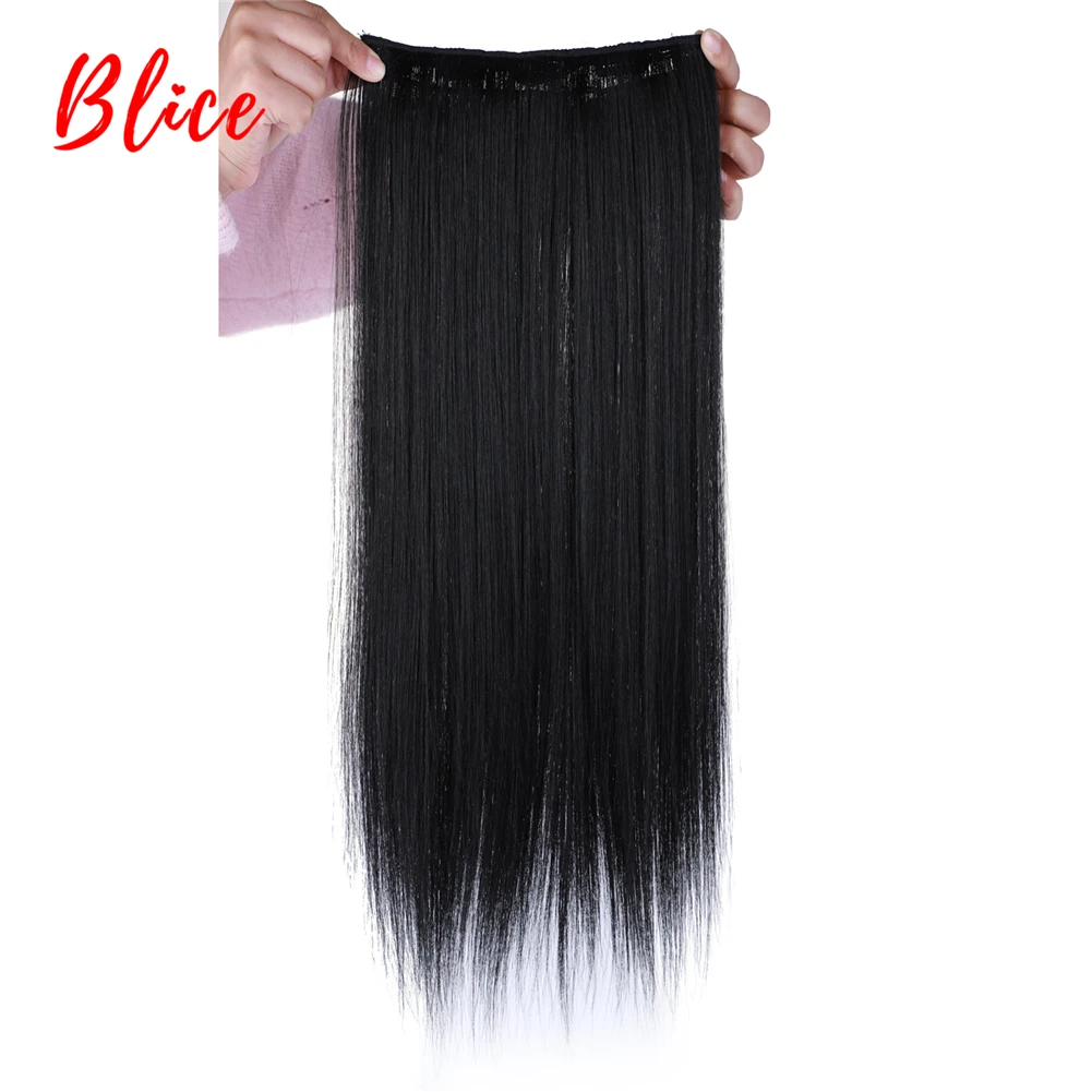 

Blice 18"-24" Long Kinky Straight 5 Clips in Hair Extensions Synthetic Hairpieces Pure Color For Women Heat Resistant