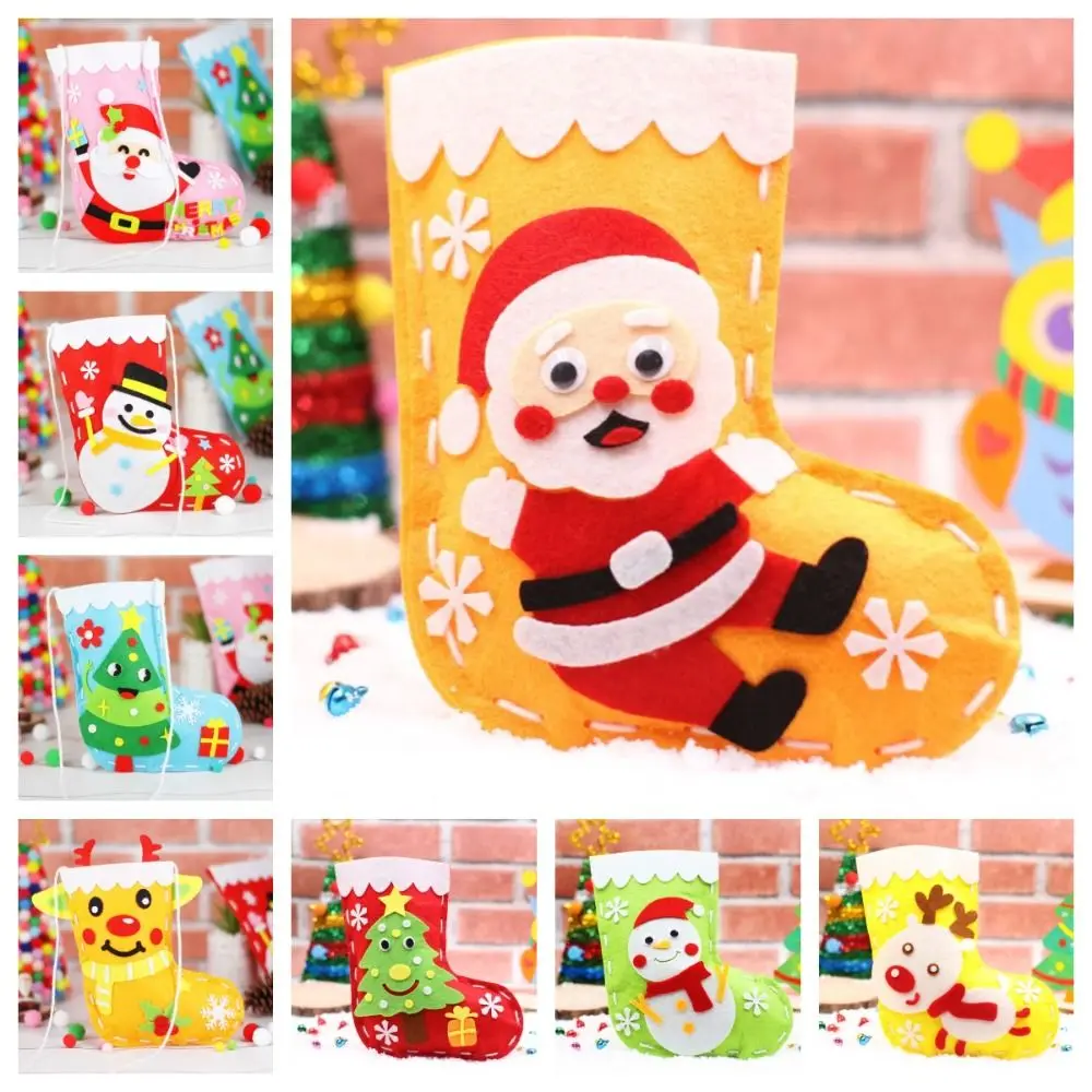 Non-woven Fabric DIY Christmas Stocking House Decoracion Santa Claus Xmas Non-Woven Socks Snowman Father Christmas