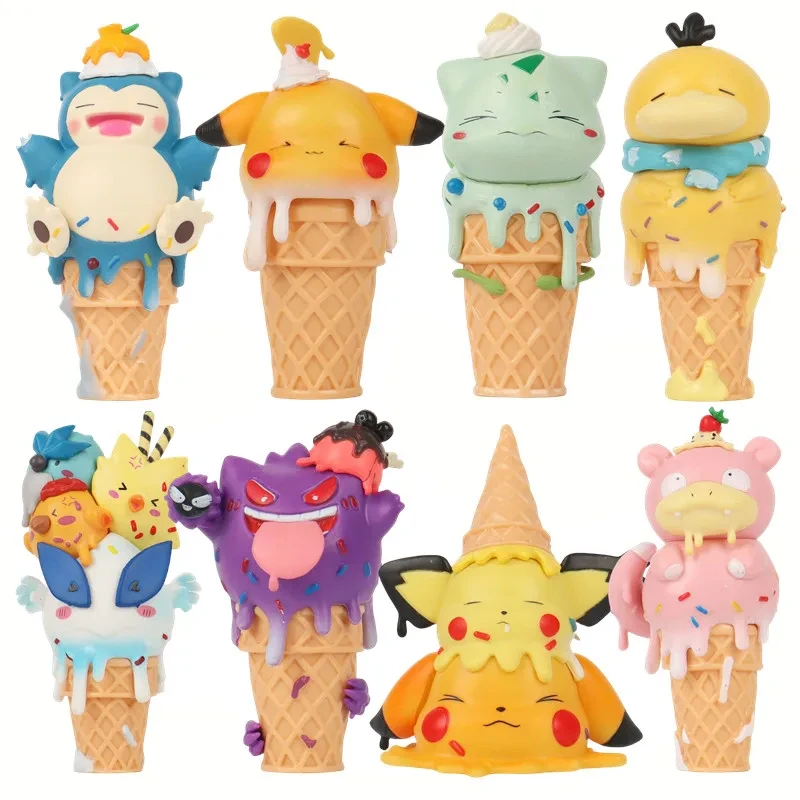 8Pcs/set Pokemon Ice cream cone Figures Toys 10cm Pikachu Gengar Bulbasaur Action figure Collection Toy For Kids