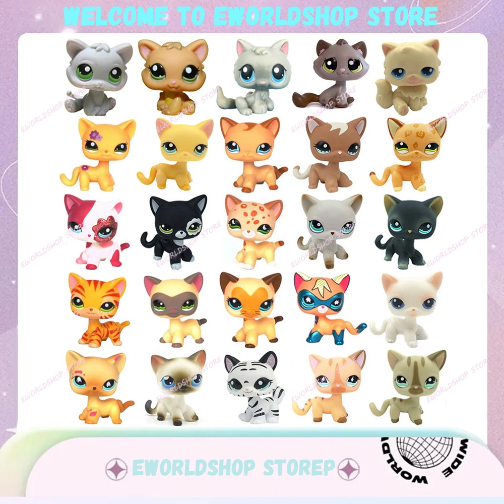 MINISO LPS Rare littlest pet shop Bobble head toy Stands Short Hair Kitten with Mouse and necklace Old Animal Collection toy