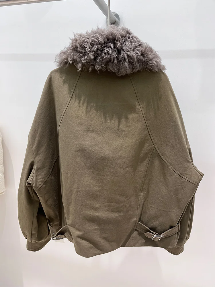 Piumini d'oca caldi invernali moda donna Collo in vera pelliccia di pecora di agnello naturale Cappotti femminili spessi Piumini Capispalla