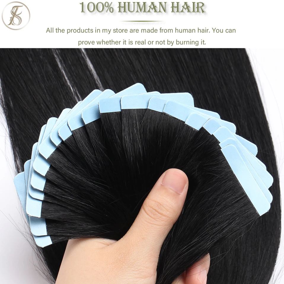 TESS Tape In Human Hair Extensions 2.5g/pc Natural Hair Extensions Hair Brown Adhesive Skin Weft Double Side Seamless Invisible