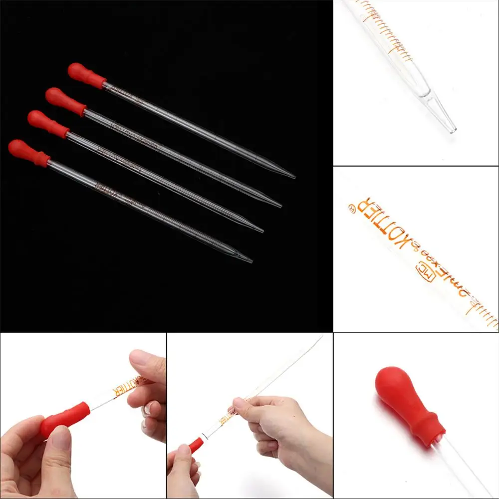 1/5pcs Rubber Head Glass Dropper Glass Pipette Lab Chemistry Dropper Pipet With Scale Line Red&Transparent