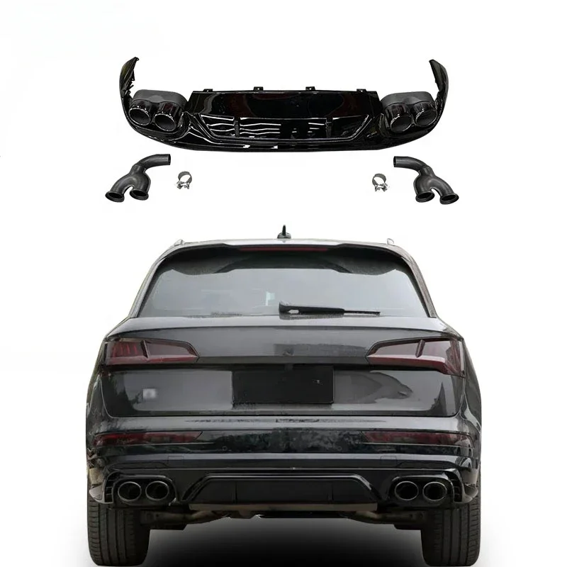 

Genuine Auto Parts Rear Diffuser For Audi Q5 Facelift SQ5 2018+ Rear Lip With SS Material Black/Silver Exhaust Pipe