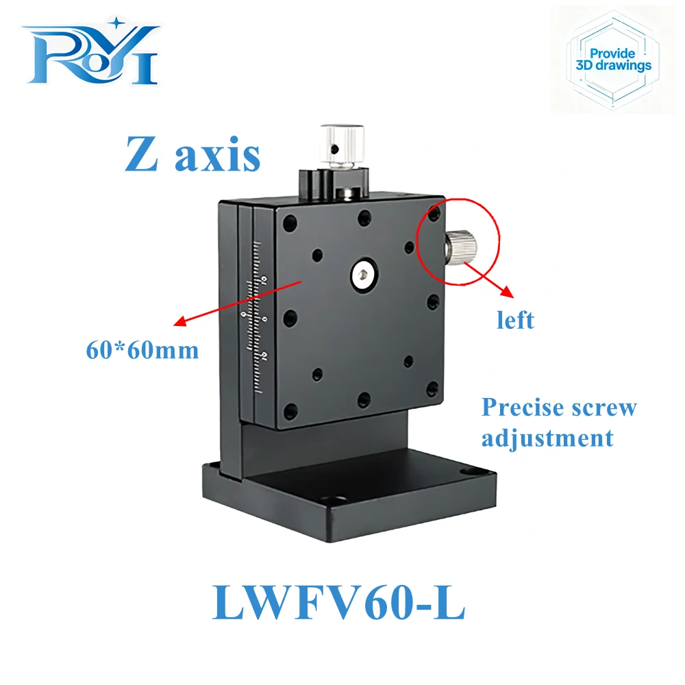 Z‑Axis 60mm Dovetail Groove Sliding Table LWFV60 Precision Screw Adjust Displacement Platform for Lab Optical Positioning