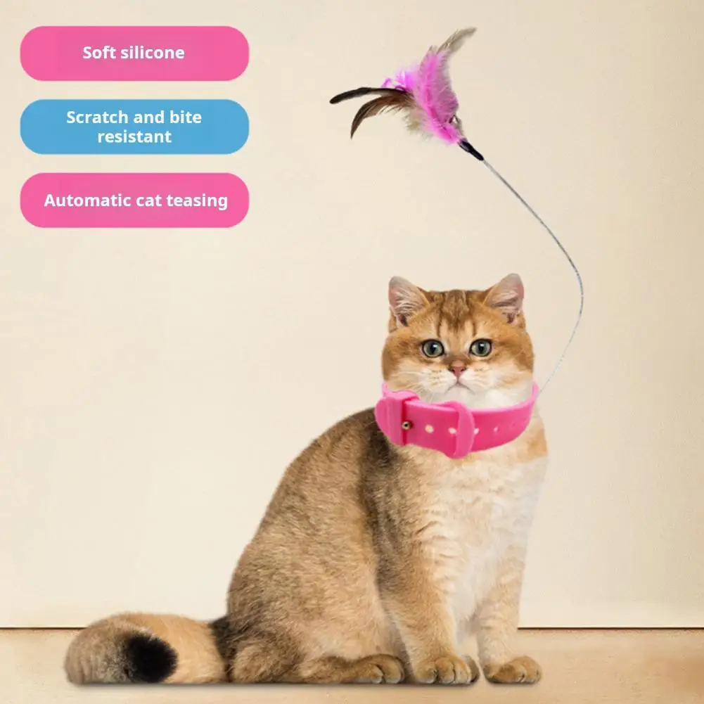 طوق قط تفاعلي لعبة عصا مداعبة بريش ملون وجرس تصميم قابل للتعديل لعبة ذاتية اللعب عصا مداعبة للقطط - 2