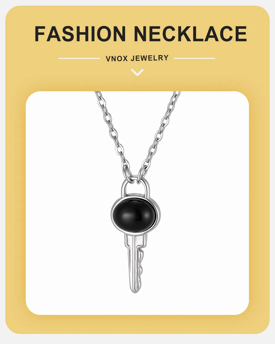 Vnox Vintage-Schlüsselanhänger-Halskette für Männer und Jungen, schwarzer Onyx, 50–55 cm, verstellbare O-Kette aus Edelstahl, Geburtstagsgeschenke, Abschlussgeschenke – Detail 1
