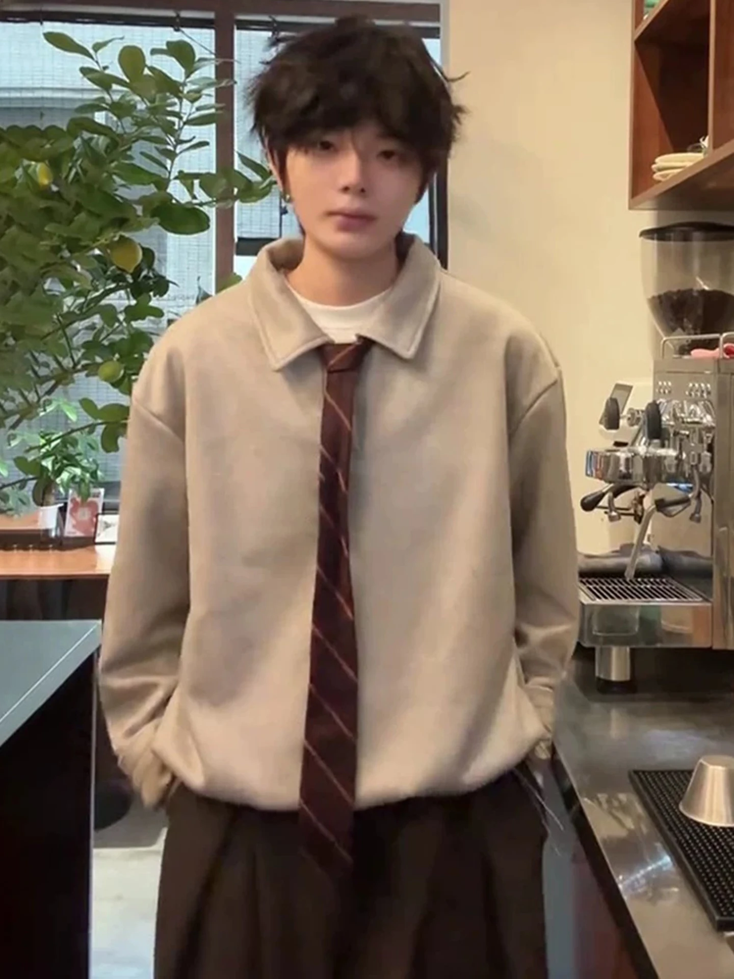 

Мужская толстовка цвета хаки с длинным рукавом, в американском ретро-стиле, плотная, с отложным воротником, в университетском стиле