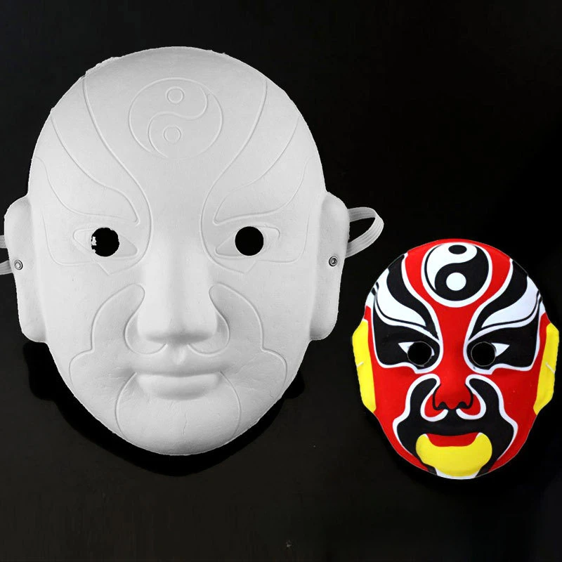 Beijing Opera Face Mask DIY Hand-painted White Paper Masquerade MASK Blank Plain Mask for Halloween Party Costumes Accessories