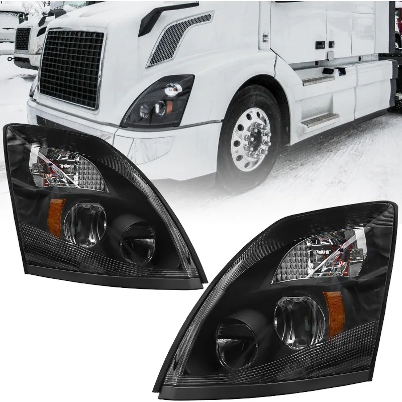 

Pair LED Headlight Assembly for 2004-2018 Volvo VNL VNM 2004-2015 VN Black Housing Projector Lens Flowing Light