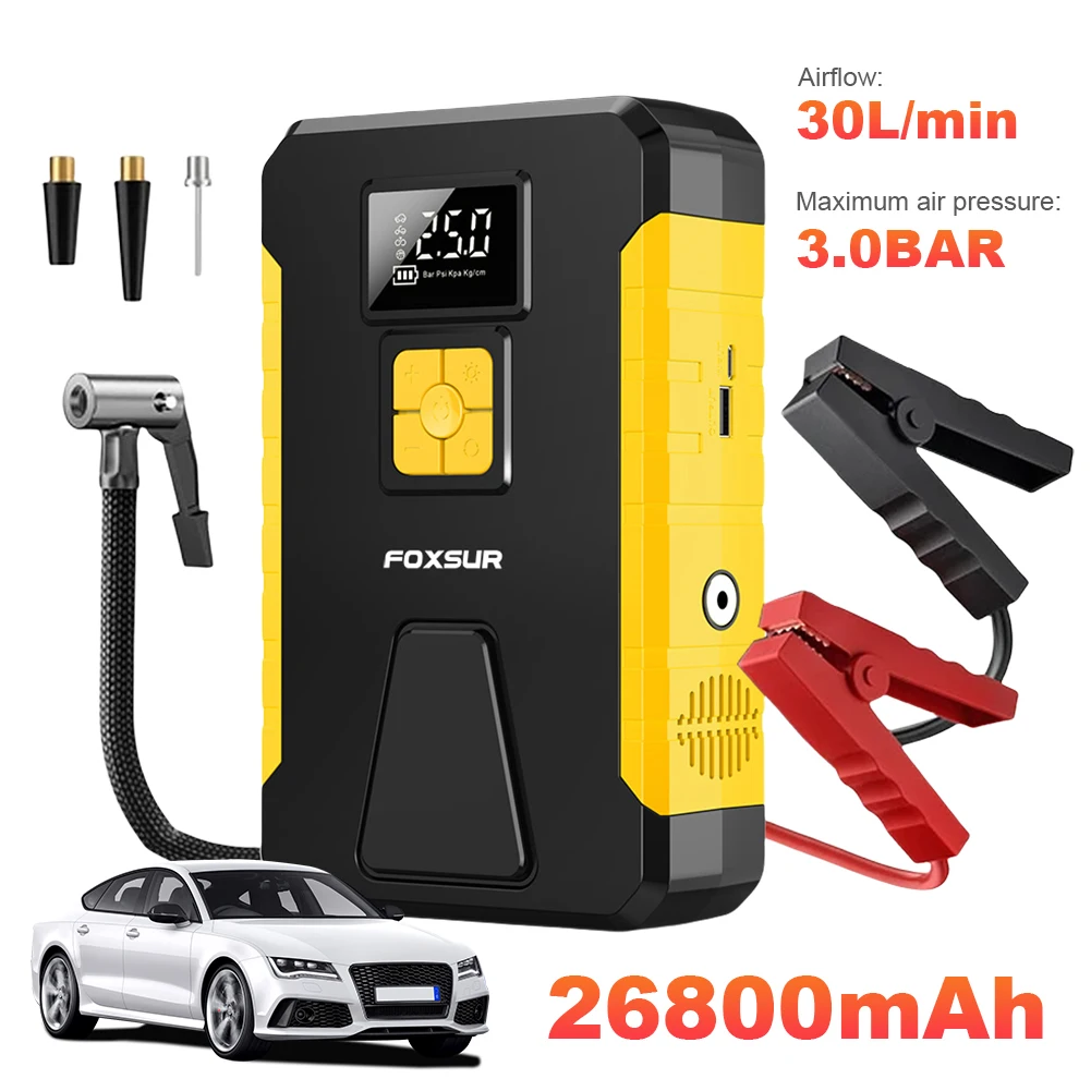 Car Battery Booster 26800mAh Air Pump Auto Tire Inflator Emergency Auto Booster Lighting Air Compressor Auto Starting Device