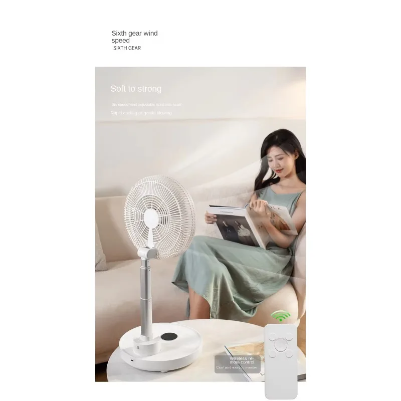 New Telescopic Folding Electric Fan with Wireless Charging, Moving Head Function, Large Portable Design for Home or Office