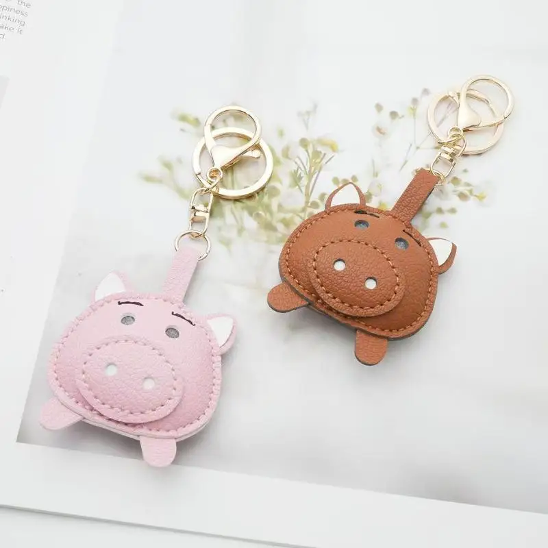 5 Cute Colors Adorable PU Leather Pig Keychain Charming Mini Figure Design Daily Decor Accessory For Backpack Purse Hanging Use