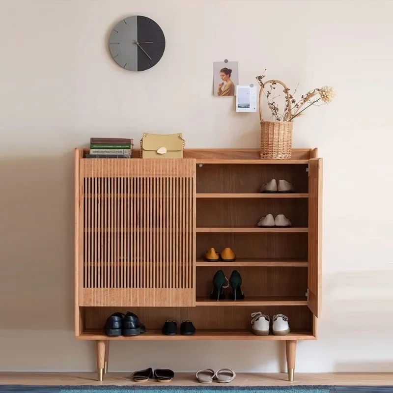 Solid wood shoe cabinet, multi-layer storage at the door of the home, simple entry against the wall, entrance cabinet, creative