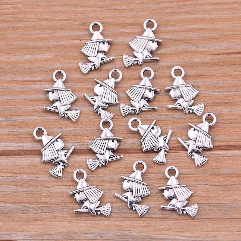 40PCS 10X15mm Picture Color Small Witch Charms Jinx Animal Pendants Handmade Decoration Vintage For DIY Jewelry Making Findings