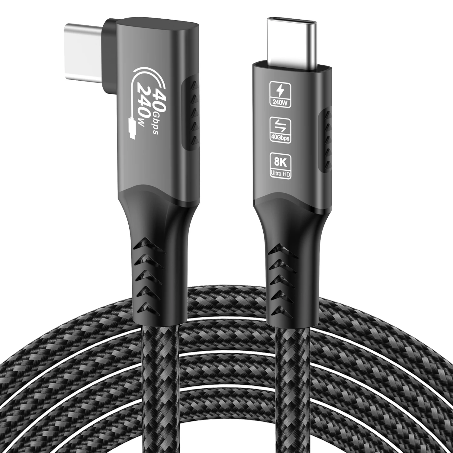 8K@60Hz USB4 Winkelkabel mit Thunderbolt 4 240W Ladefunktion, 40 Gbps Datenübertragung HDR, USB-C zu USB-C Kabel, 90 Grad für MacBook Mac SSD – Detail 3