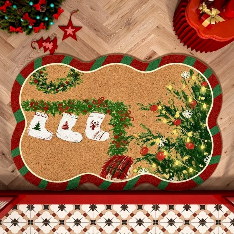 VIKAMA Wave Edge Christmas Cartoon Animal Floor Mat, Semi Circular Carpet, Anti Slip And Water Absorbing, Door Mat