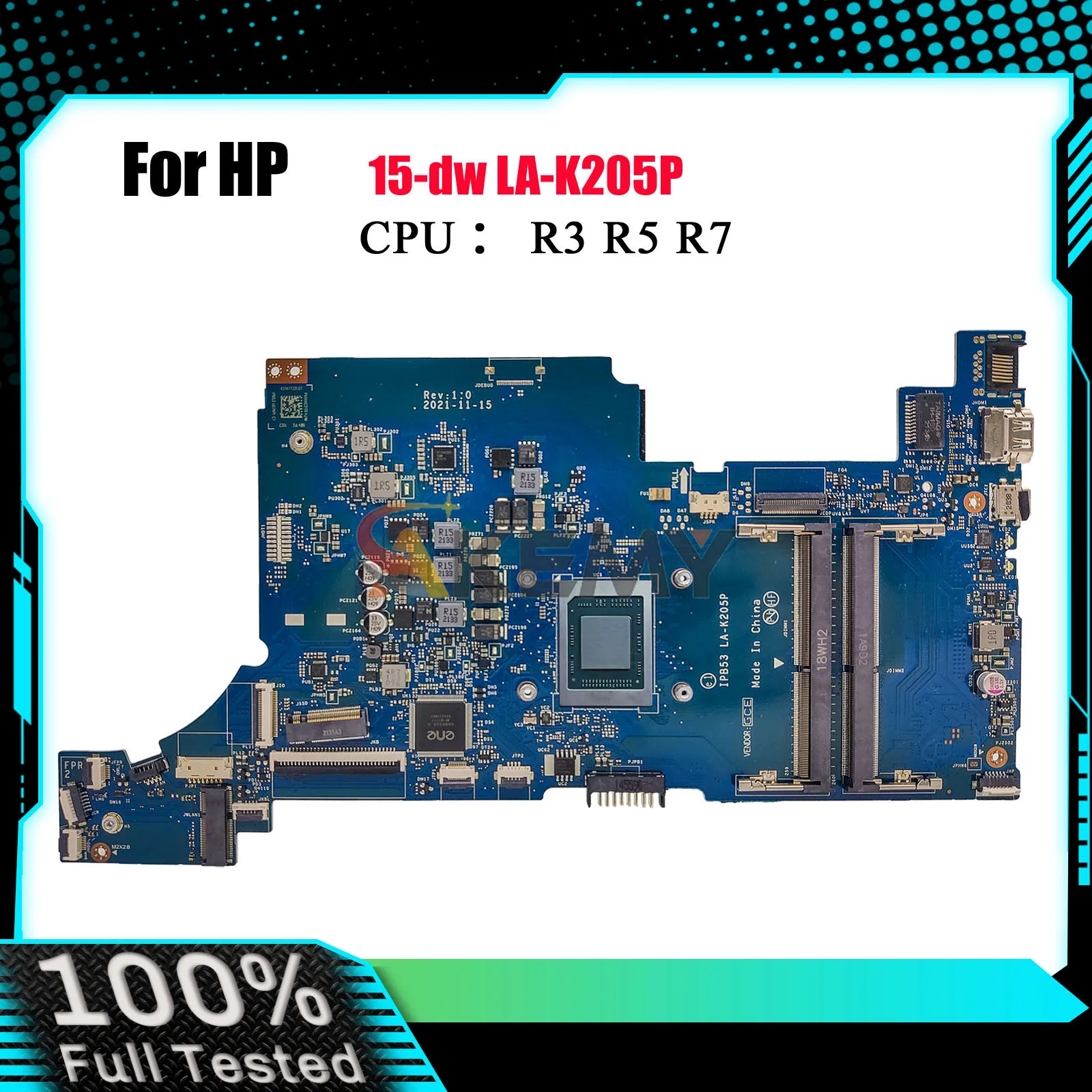 

LA-K205P для ноутбука HP 15-DW, материнская плата с процессором R3 R5 R7 DDR4, 100% полностью протестировано