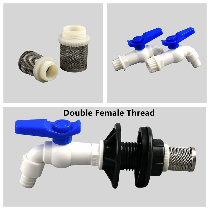 1PC 1/2'' 3/4'' 1'' UPVC Double Female Thread Water Tank Joints Aquarium Accessories Fish Tank Connector Irrigation Hose Fitting