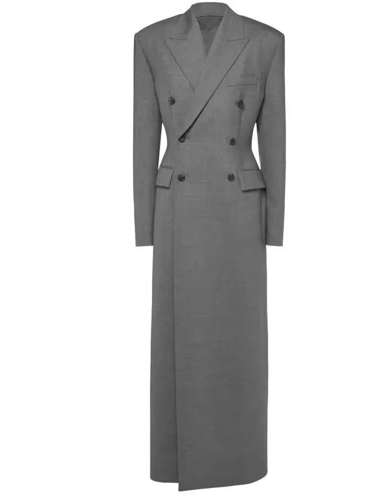 JNMC Design Sense Temperament 2024 Spring Autumn New Double Breasted Long Sleeved Slim Fit Solid Color Suit Jacket For Women