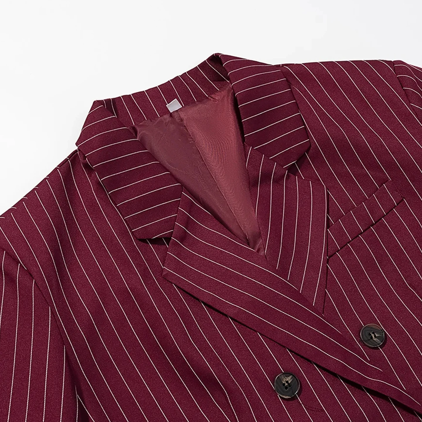 الخريف الشتاء المرأة طويلة Sve بدوره إلى أسفل طوق مخطط مزدوجة الصدر أزرار متعددة دعوى Jaet عادية مستقيم الساق P... #4