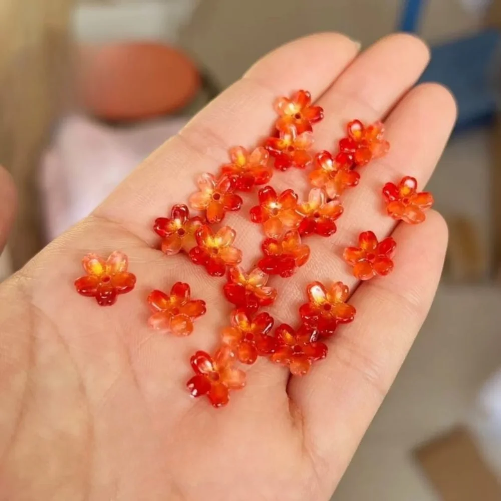 100 قطعة التدرج اللون الشرقية الكرز الخرز اليدوية الحرفية شفافة صغيرة ساكورا فاصل فضفاض الخرز Kawaii ثلاثية الأبعاد