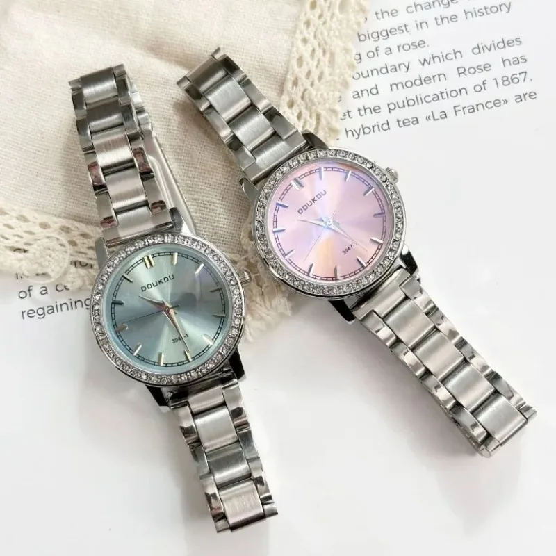 

Элегантные женские часы со стальным ремешком, модные кварцевые часы с круглым циферблатом, роскошные женские наручные часы, подарок