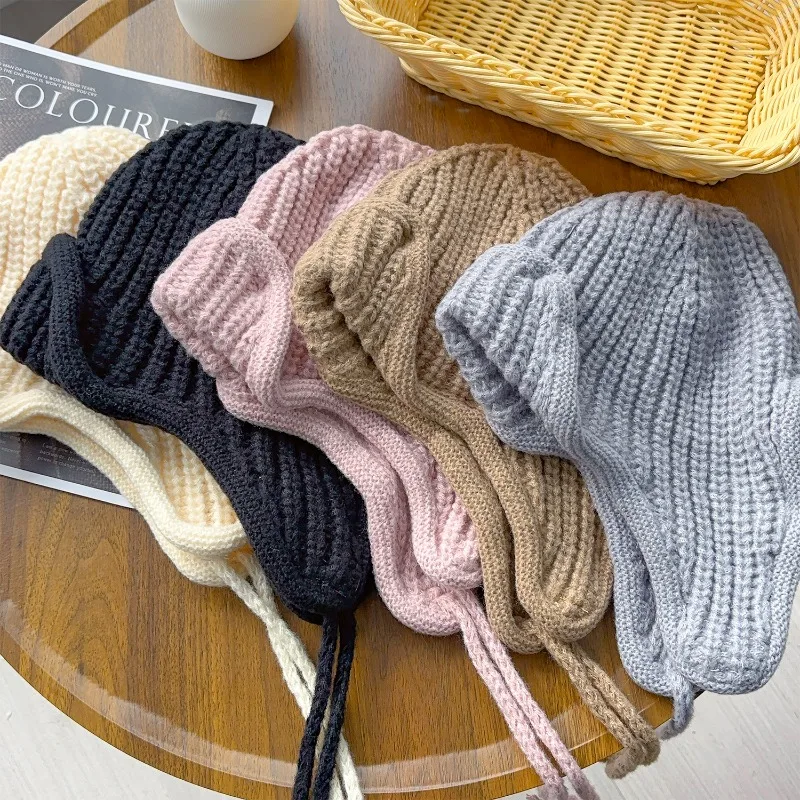 المرأة محبوك بونيه مع الأذن اللوحات الشتاء سميكة قبعة تدفئة يندبروف سدادات حماية الأذن قبعة للتزلج المشي لمسافات طويلة قبعات في الهواء الطلق