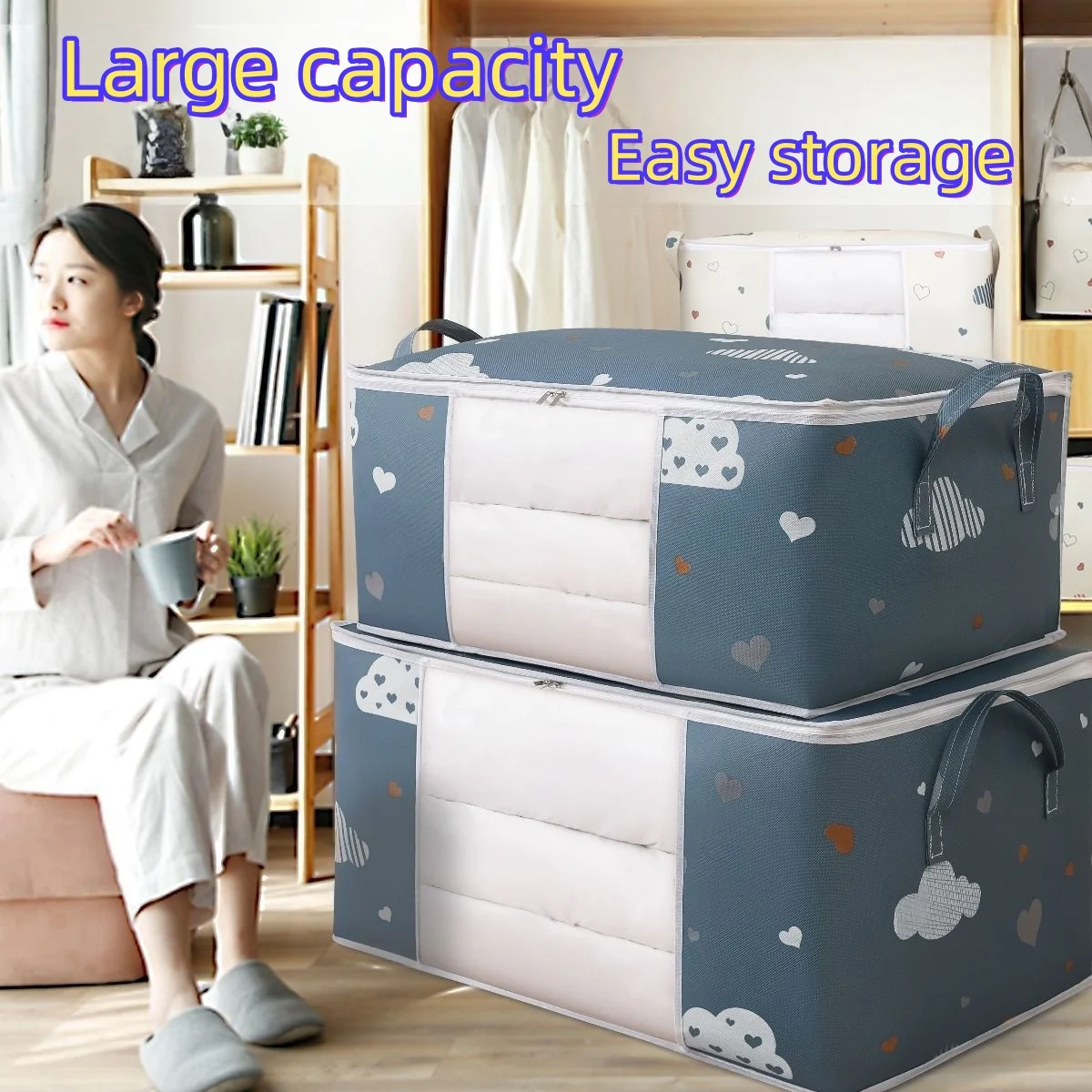 

1PC large capacity clothing storage bag organizer dustproof large capacity down duvet blanket foldable zipper sort storage bag