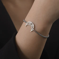 HIPEE Hollow Moon Pendant Bracelet for Women Stainless Steel Moon Charm Bracelet Fashion Simple Chain Trendy Jewelry Party Gift