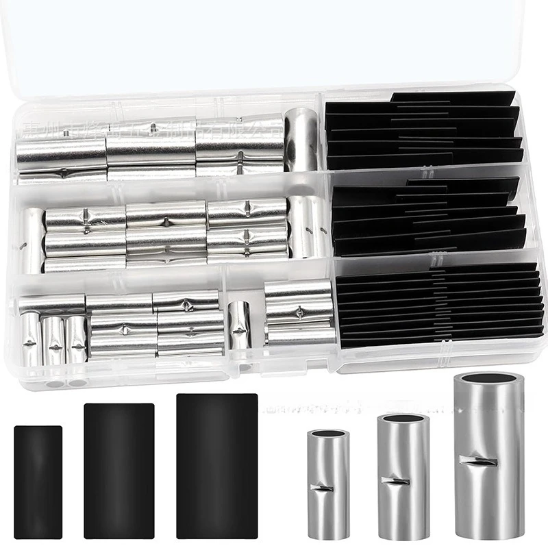 80Pcs BN Bare Butt Connector Kit, Pure Copper Splice Terminals with Black Heat Shrink Tubes for Electrical Wire Connection