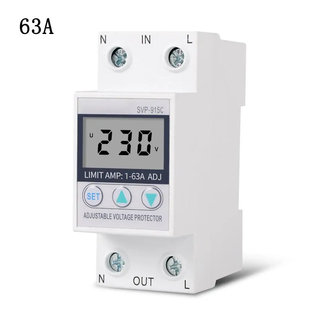 Over Under Voltage Protector Single Phase LCD Display Adjust Voltage Relay Control 220V 63A 80A Over Current Cut Off Regulator