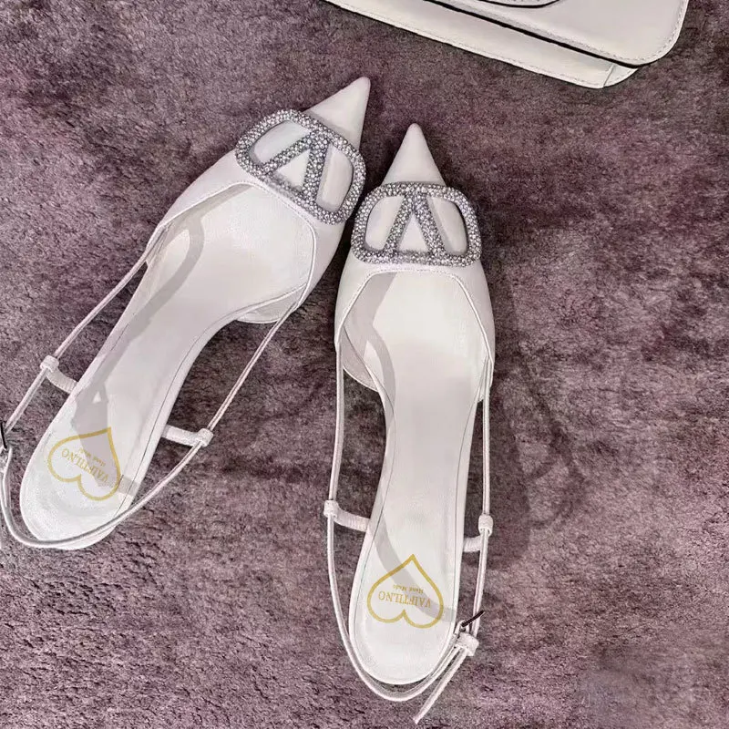 

Sharp pointed high-heeled sandals 2025 summer new water diamond square buckle pointed sandals