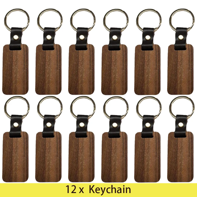 

12pcs Blank Tag ID Name Rectangular Wooden Keychain Diy Wood Simple Key Tags Handmade Accessories Key Ring