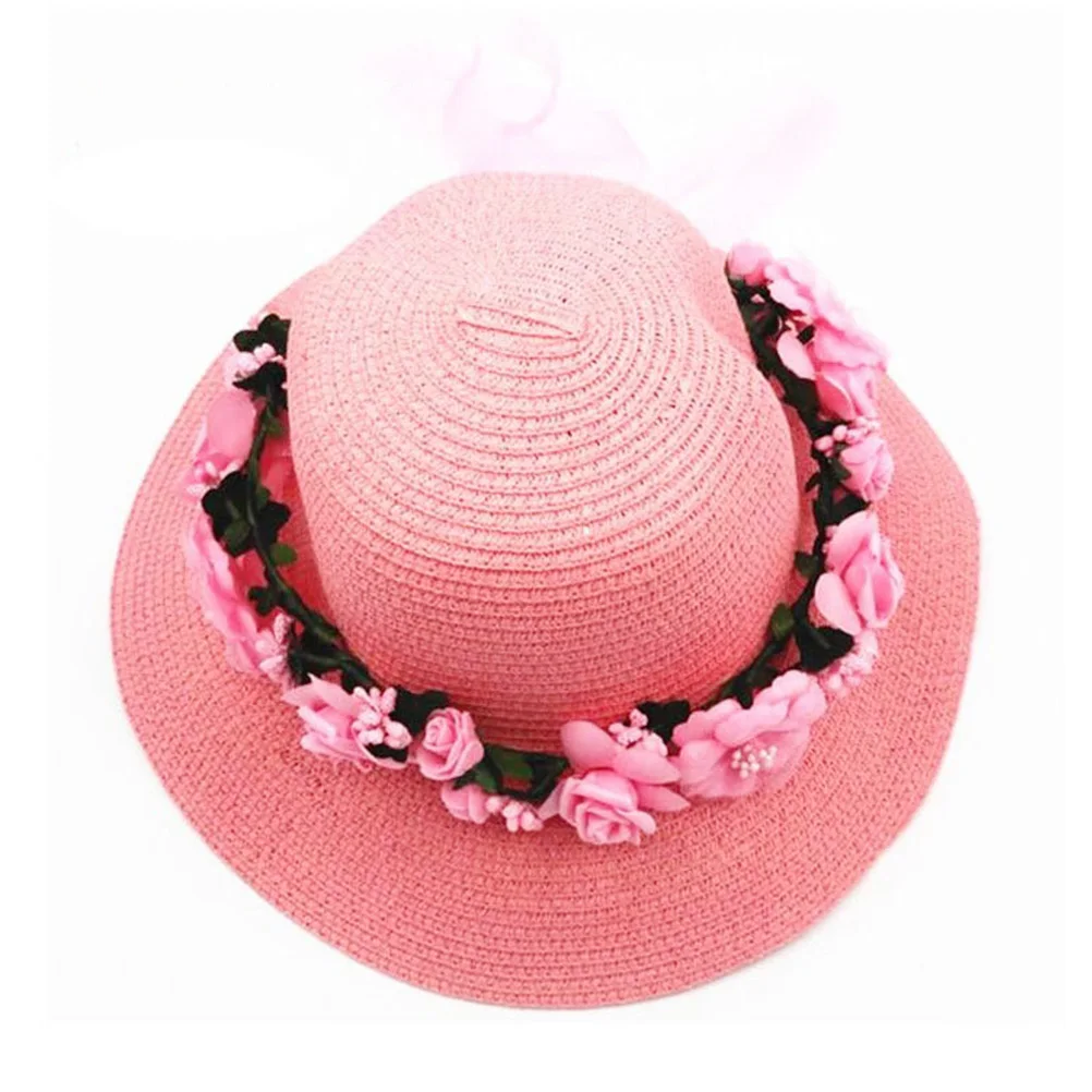 

Adjustable Floral Crown Headband Pink For Wedding Bridal Hairband Costume Party Flower Girl Crown Photo Prop Simulated