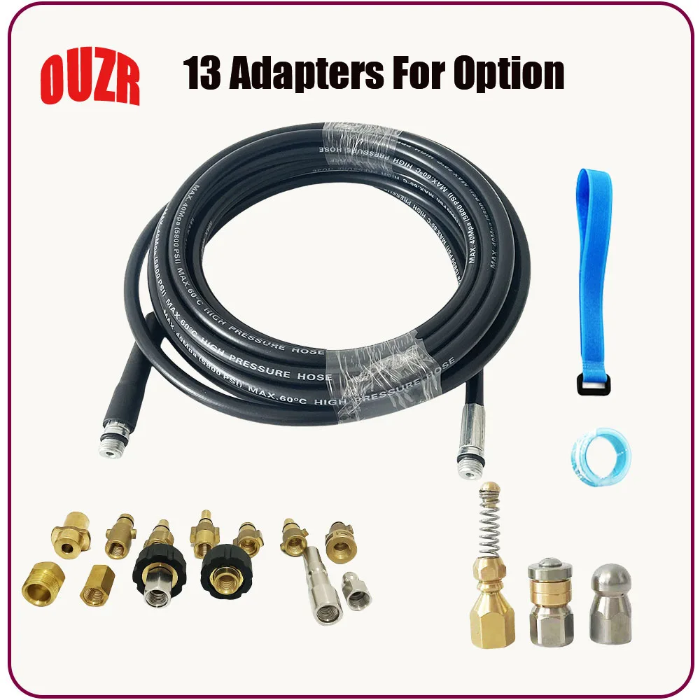 13 optional adapters for sewer sewage pipes, high-pressure cleaning hoses, pipe cleaner kits, and 1/4 nozzle accessories