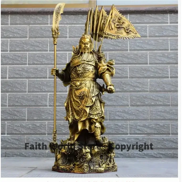 60CM huge HOME shop Hall Bring wealth Recruit money GOOD LUCK God of fortune royal 9 Dragons guan gong FENG SHUI Brass statue