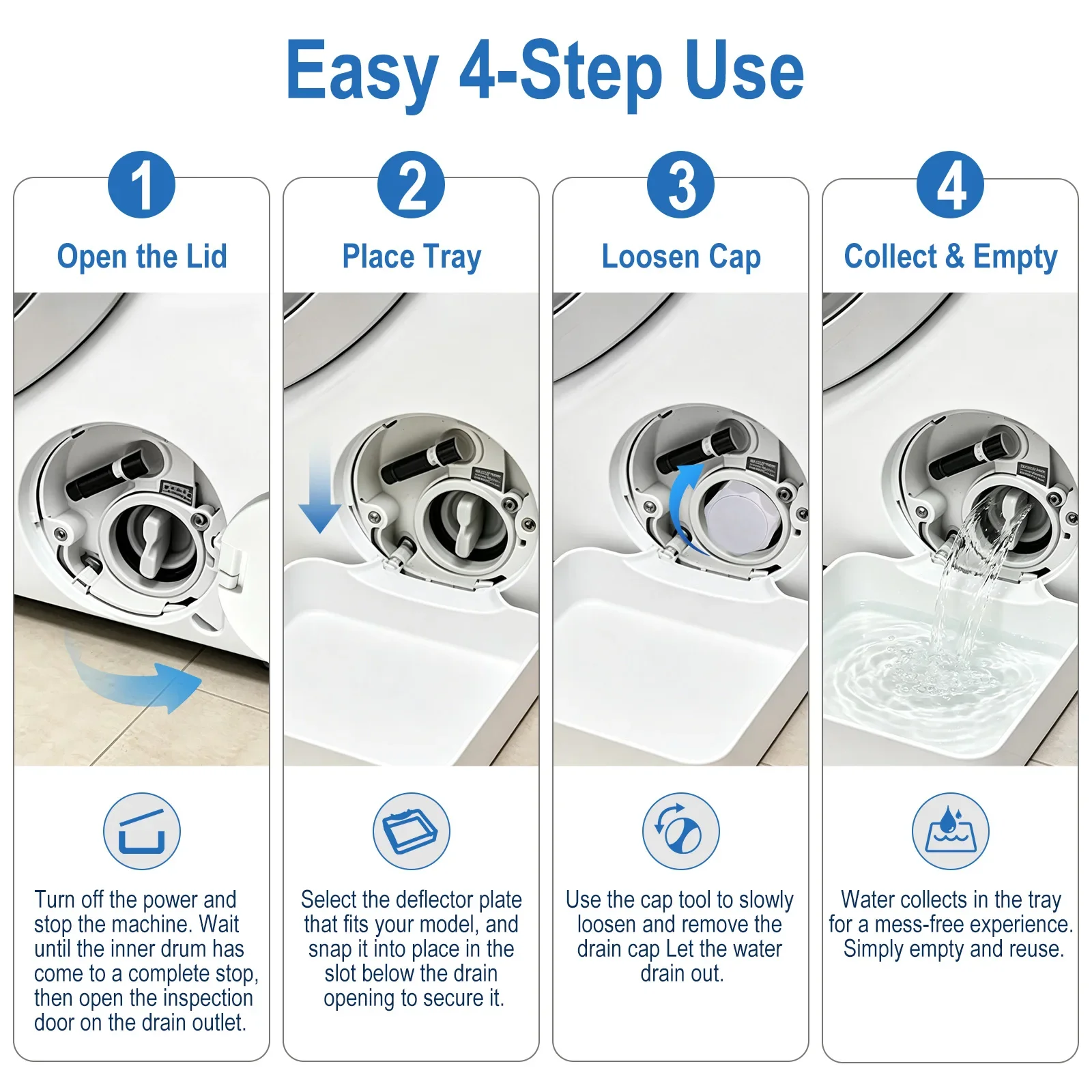 Washing Machine Drain Pan Front Load Washer Drip Tray Water Catcher for Filter Cleaning Maintenance Accessories 4 Pcs Set