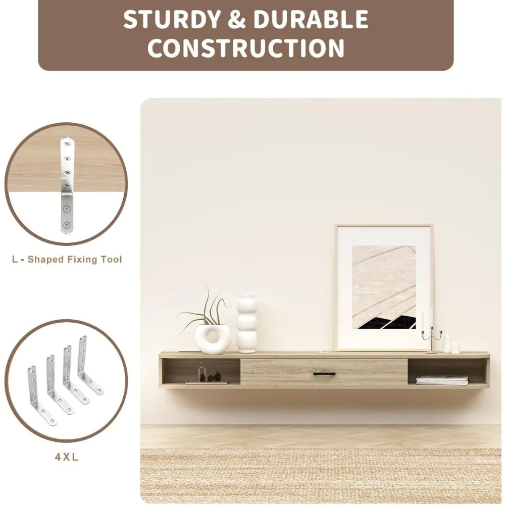 حامل تلفزيون عائم مقاس 70 بوصة مع حامل جداري وتخزين لوحدة التحكم في الوسائط ومشغل DVD #6