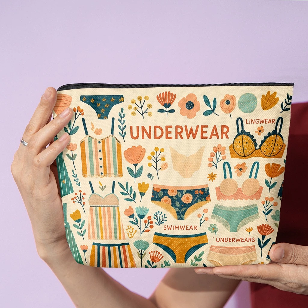 A Makeup Bag Featuring a Floral Pattern And Lingerie Design, a Stylish Zippered Wallet, a Snack Bag for Work